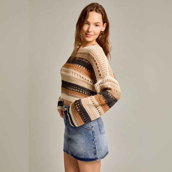 Multicolor Striped Crochet Knit Sweater Top - Picture 6 of 6